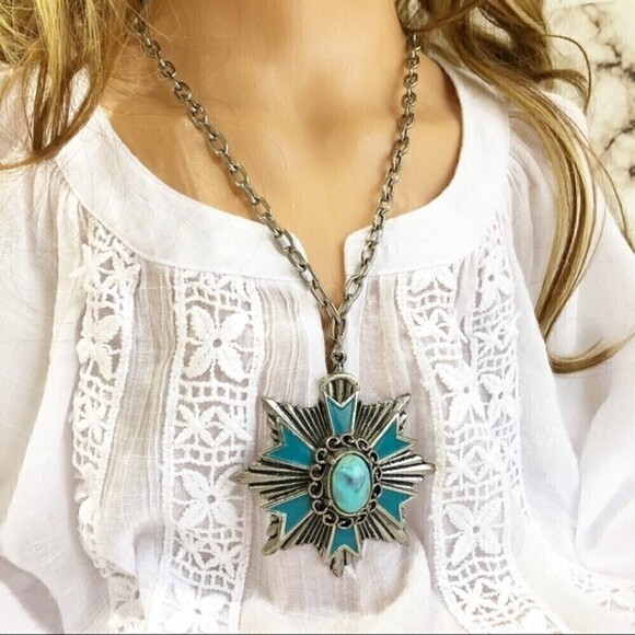 Vintage Statement Necklace Turquoise 12 Inch - Picture 3 of 8